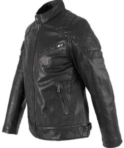 Men’s Quilted Black Cafe Racer Leather Jacket