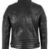 Men’s Black Cafe Racer Leather Jacket with Quilted Shoulders