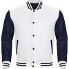 Buy Men Bomber Style White and Blue Varsity Baseball Jacket