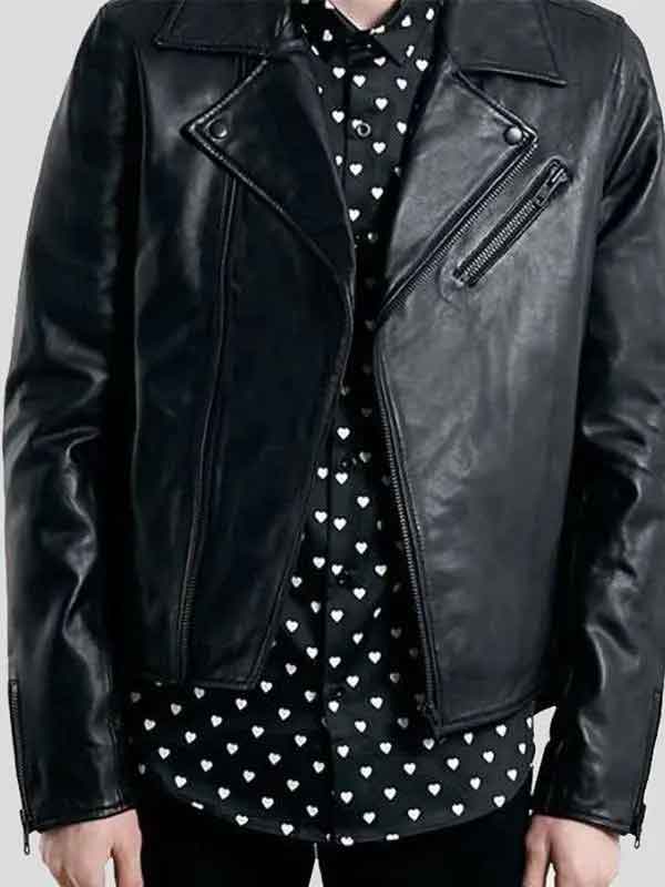 Buy Casual Black Biker Motorcycle Leather Jacket For Men
