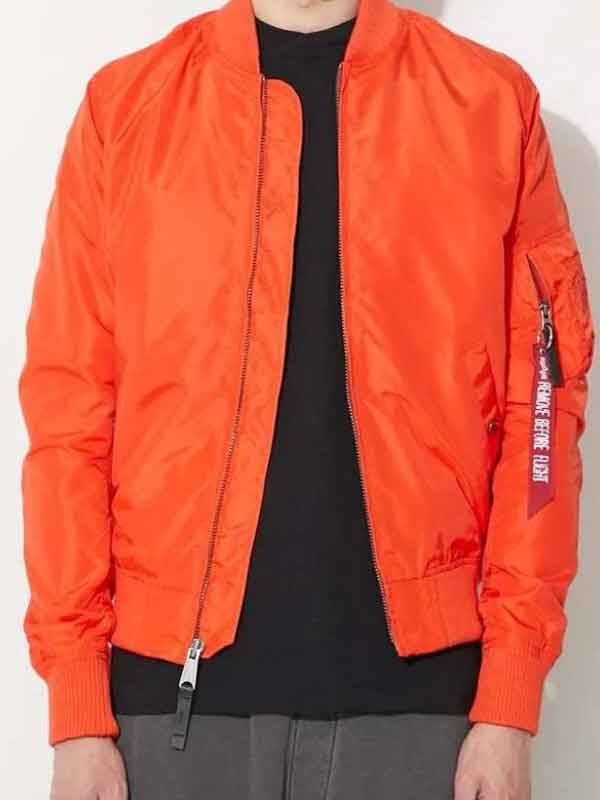 Shop Mens Stylish Orange Bomber Varsity Jacket