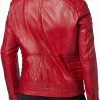 Shop Men Red Cafe Racer Leather Jacket with Padding
