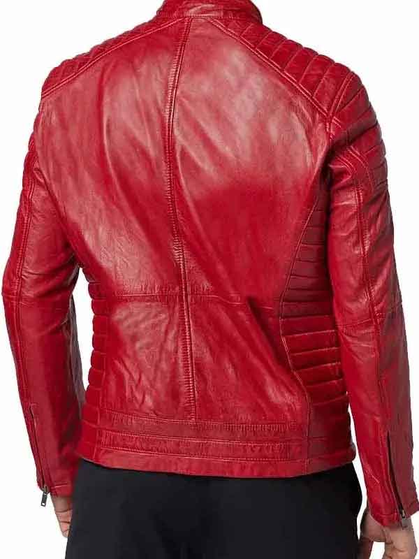 Shop Men Red Cafe Racer Leather Jacket with Padding