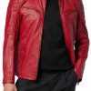 Shop Men’s Red Cafe Racer Padded Jacket