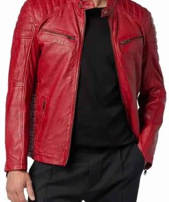 Shop Men’s Red Cafe Racer Padded Jacket