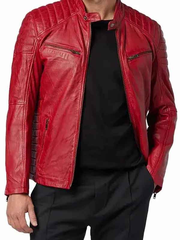 Shop Men’s Red Cafe Racer Padded Jacket