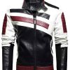 Buy Men’s Fashion Motorcycle Black White and Red Leather Jacket