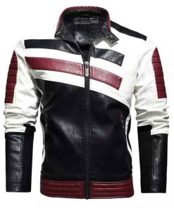Buy Men’s Fashion Motorcycle Black White and Red Leather Jacket