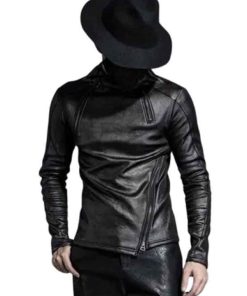 Shop Mens Slim Fit Black Leather Moto Jacket
