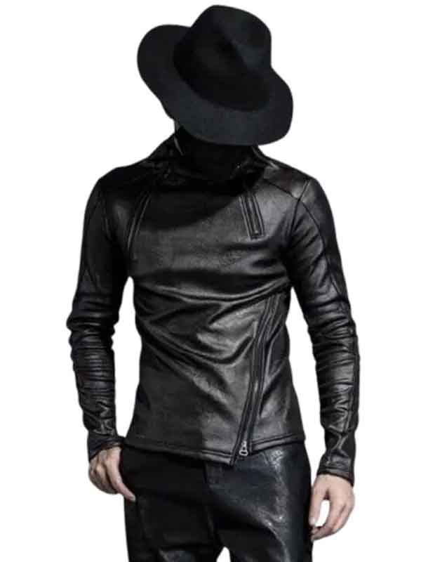 Shop Mens Slim Fit Black Leather Moto Jacket