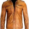 Buy Mens Vintage Cafe Racer Brown Leather Jacket