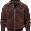 Shop Men’s Bomber Stylish Dark Brown Suede Leather Jacket