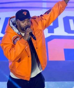 Shop Method Man NBA Halftime Show Knicks Game 2 Orange Leather Jacket