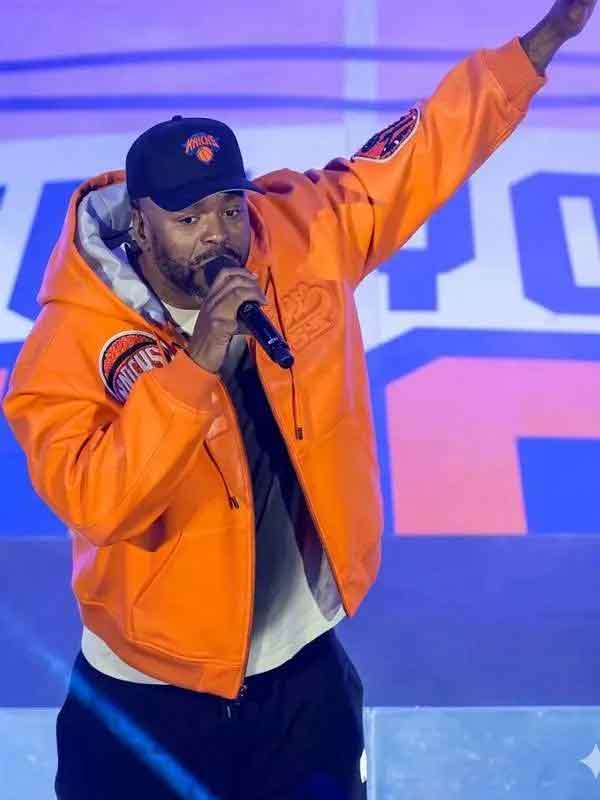 Shop Method Man NBA Halftime Show Knicks Game 2 Orange Leather Jacket