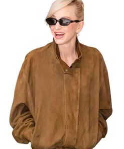 Shop New York City 2026 Anna Faris Brown Suede Leather Jacket