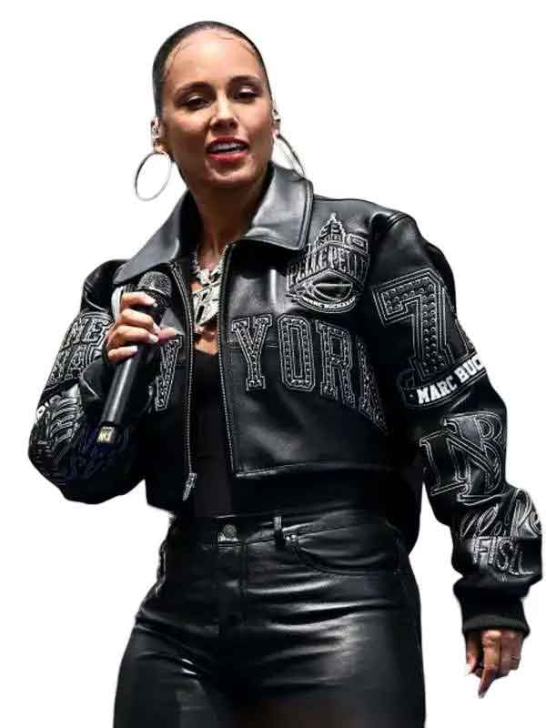 Buy New York Knicks Championship Parade Alicia Keys Black Leather Jacket