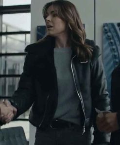 Shop Serinda Swan Reacher S02 Karla Dixon Shearling Black Leather Jacket