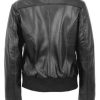 Buy Slim Fit Design Women Black Leather Bomber Jacket