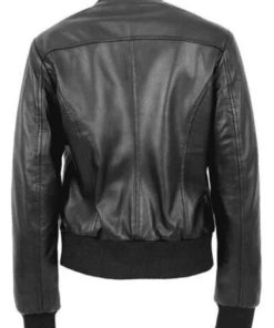 Buy Slim Fit Design Women Black Leather Bomber Jacket