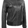 Shop Slim Fit Design Black Leather Bomber Jacket