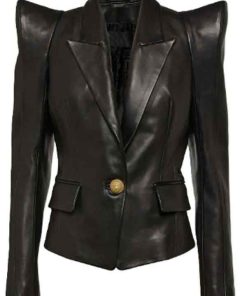 Shop Sophina Brown Nemesis S01 Black Leather Blazer
