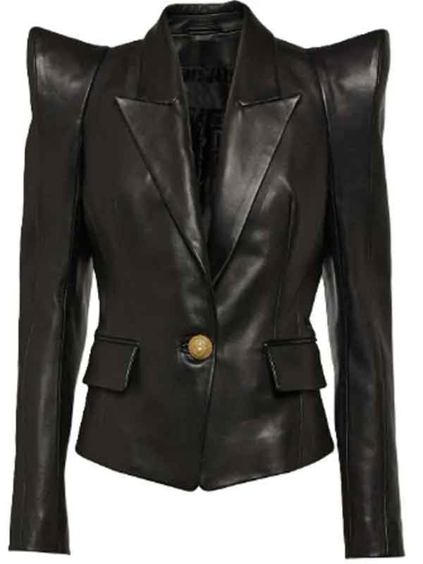 Shop Sophina Brown Nemesis S01 Black Leather Blazer