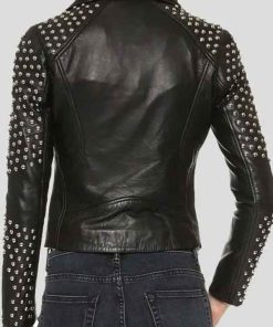 Shop Women Casual Studded Biker Black Leather Jacket