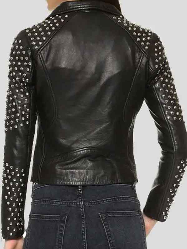 Shop Women Casual Studded Biker Black Leather Jacket