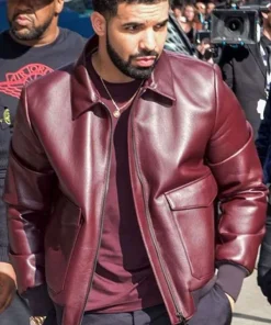 Shop Film Festival Drake Maroon Leather Jacket
