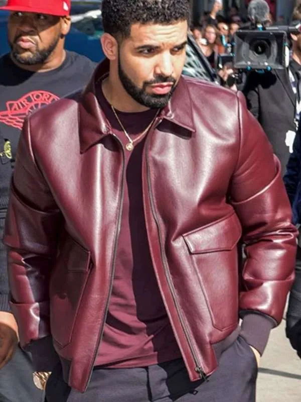 Shop Film Festival Drake Maroon Leather Jacket