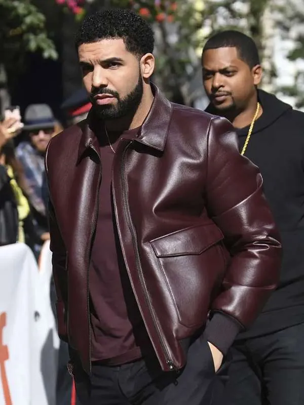 Buy Tiff Film Festival Drake Maroon Bomber Leather Jacket