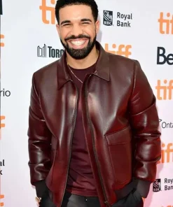 Shop Tiff Film Festival Drake Maroon Bomber Leather Jacket