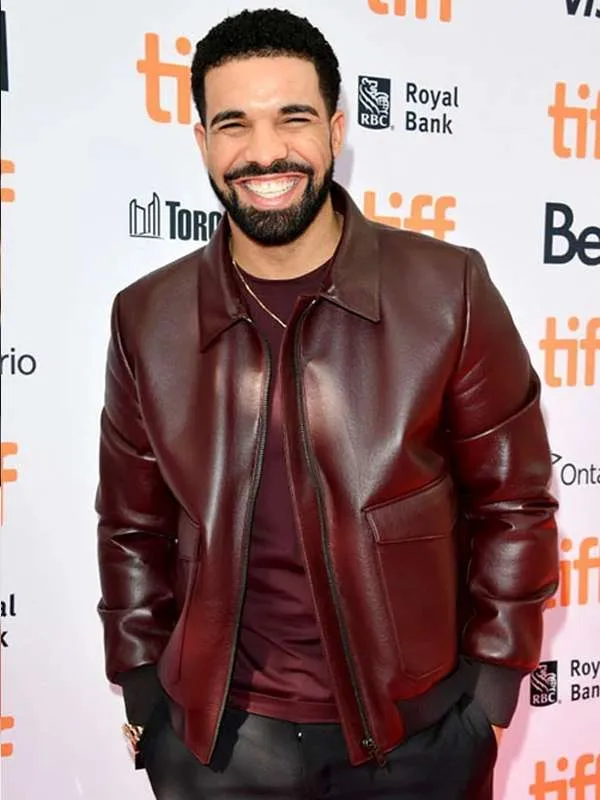 Shop Tiff Film Festival Drake Maroon Bomber Leather Jacket