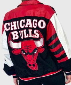 Buy Chicago Bulls Red and Black Varsity Leather Jacket