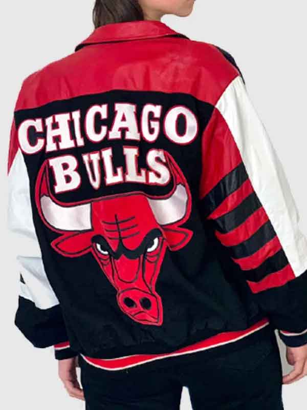 Buy Chicago Bulls Red and Black Varsity Leather Jacket