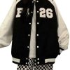 Shop Women Classy Black and White Oversized Varsity Bomber Letterman Jacket