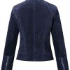 Shop Women Motorcycle Casual Blue Suede Leather Jacket