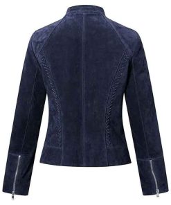 Shop Women Motorcycle Casual Blue Suede Leather Jacket