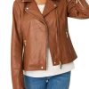 Shop Biker Casual Brown Real Leather Jacket Women