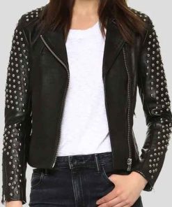 Buy Studded Biker Casual Black Real Leather Jacket