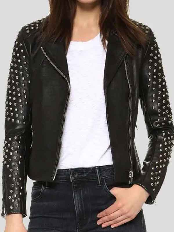 Buy Studded Biker Casual Black Real Leather Jacket