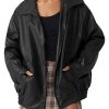Buy Women’s Oversized Black Leather Bomber Coat Jacket
