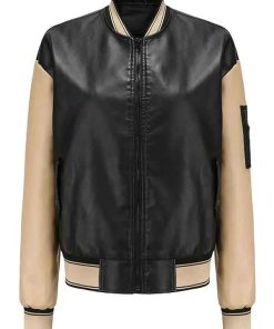 Buy Women’s Black Leather bomber Jacket Outwear Coat