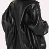 Shop Womens Black Leather Bomber Coat Jacket