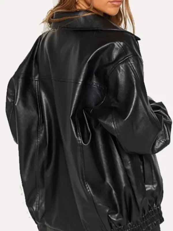 Shop Womens Black Leather Bomber Coat Jacket