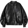 Buy Women’s Black Leather Oversized Bomber Jacket