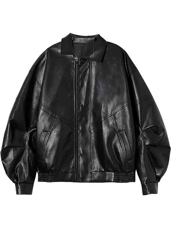 Buy Women’s Black Leather Oversized Bomber Jacket
