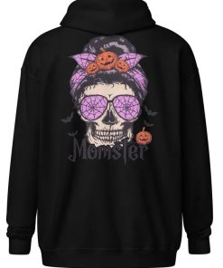 Shop Black Pumpkin on Skull Monster Printed Zip Up Hoodie