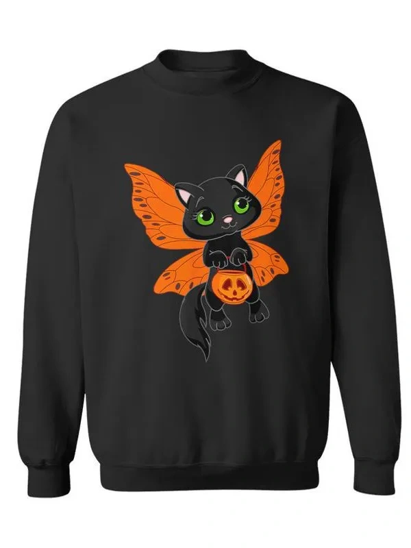 Fairy Cat Pumpkin Black Sweatshirt