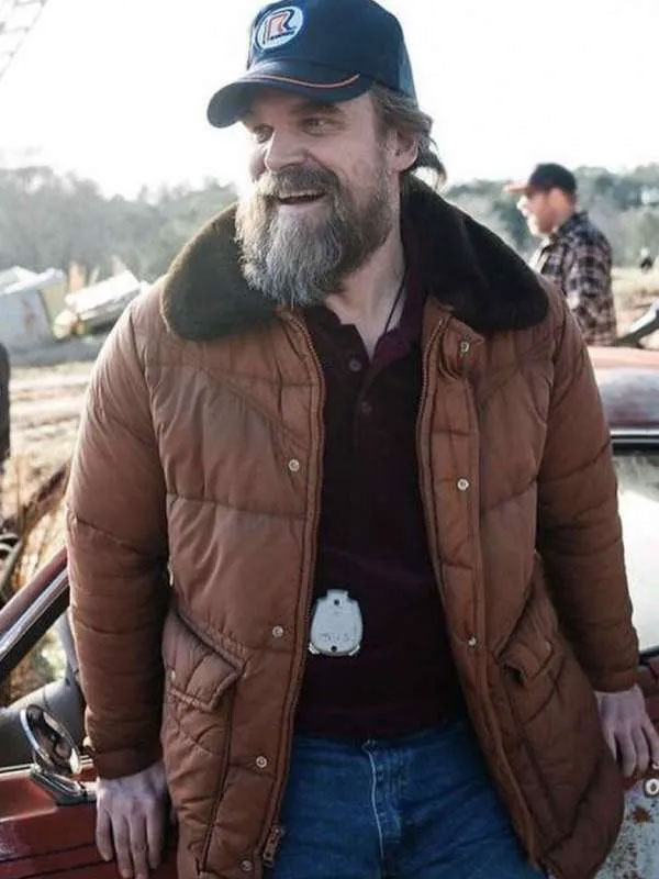 Shop Jim Hopper Stranger Things Brown Shearling Jacket